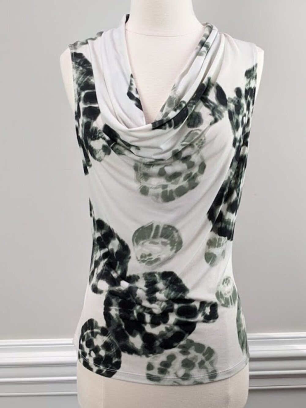 MARC New York Dark Green Abstract Print Cowl Neck Top Size M